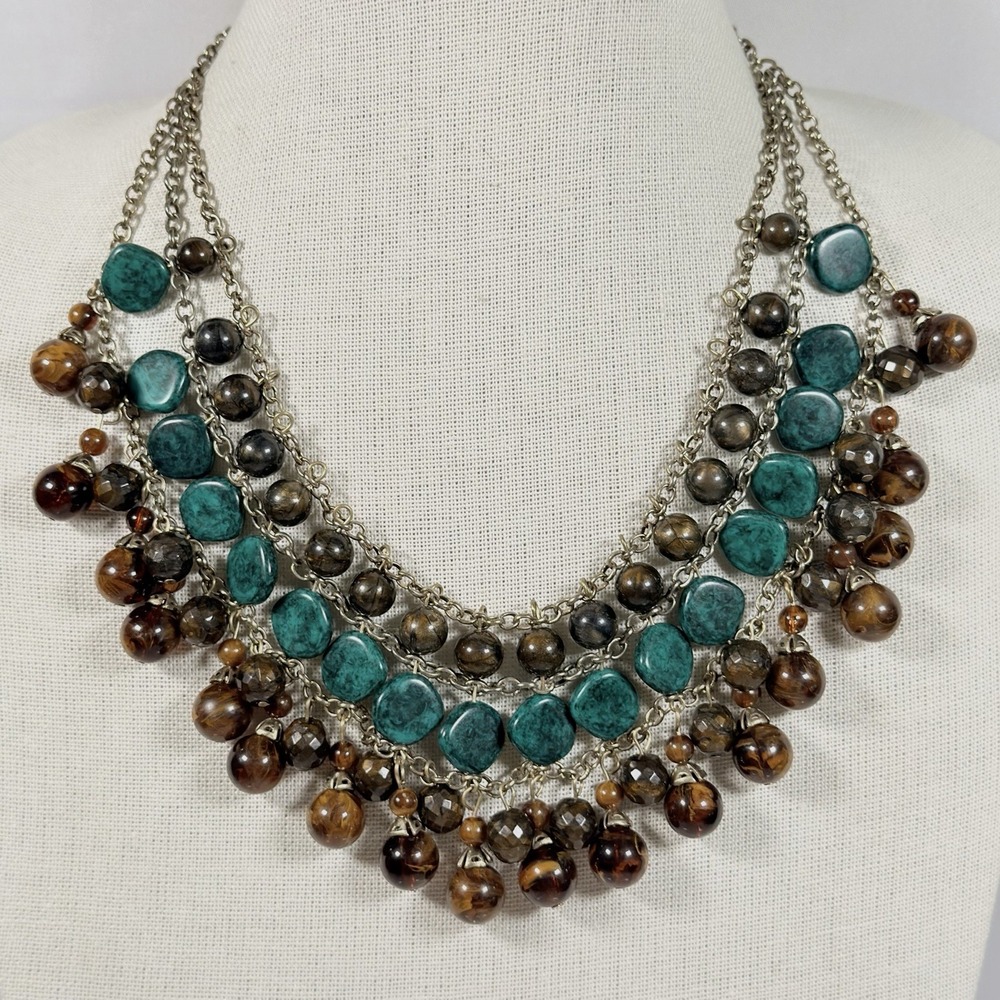 Vintage Bib Necklace Cleopatra Style Lucite Acrylic Beaded Collar 19-22"